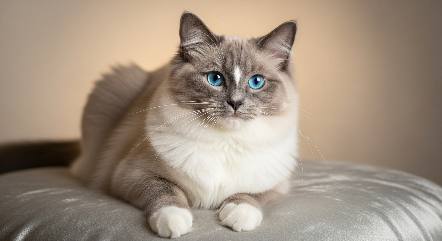 Ragdoll blue bicolor avec ses yeux bleus caractéristiques