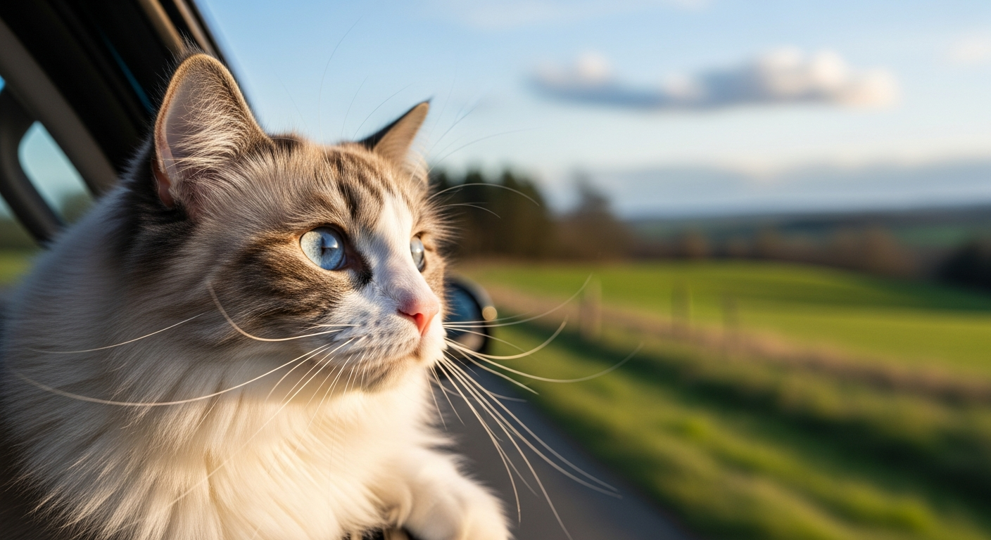 Ragdoll regardant par la fenêtre d une voiture en voyage
